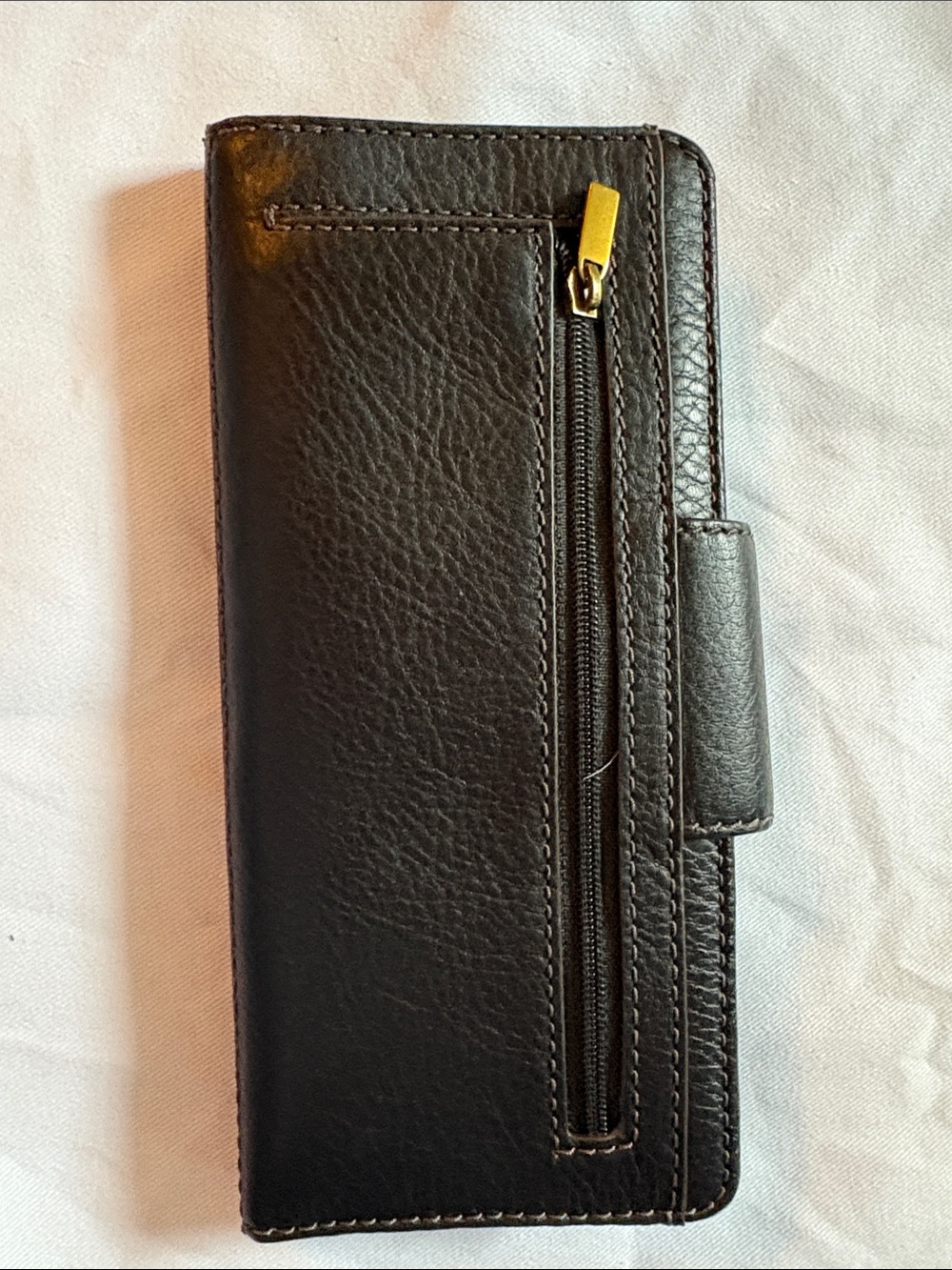 Fossil Black Leather Phone Wallet with Gold Logo Snap - Picture 3 of 4